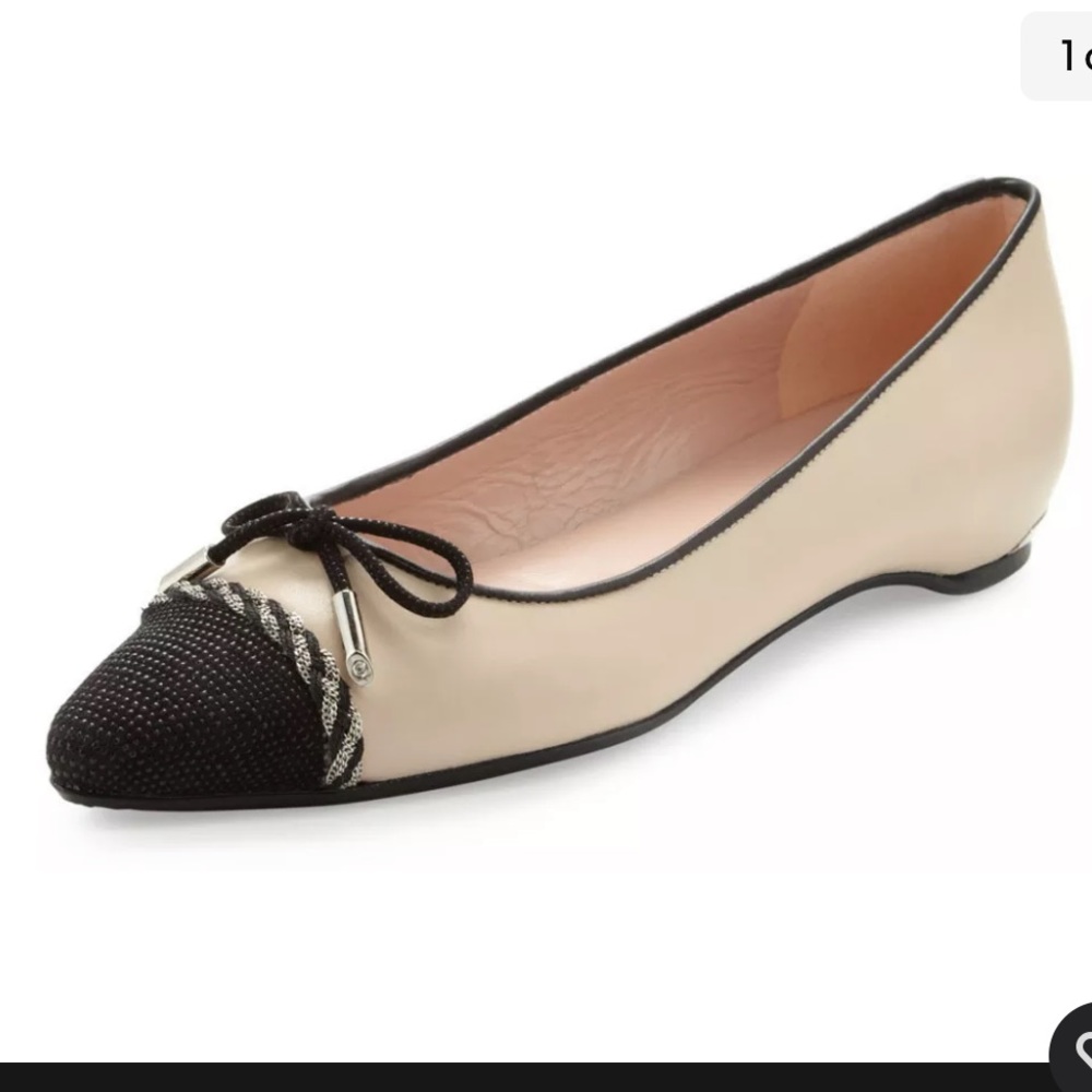 Stuart Weitzman Ballet Flats Capricorn Cap Toe Chain Bow